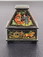 Vintage Palekh Style Russian Lacquer Box Hand Painted Miniature Fairy Tale Art picture