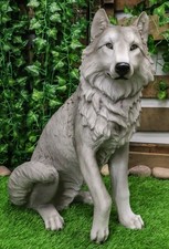 Ebros Large Dakota Wildlife Sitting Alpha Gray Wolf Statue 20.5