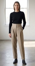 Handmade By Marcia Modenese Crepe Silk Beige Pockets Pants Sz 8 Waist 28” picture