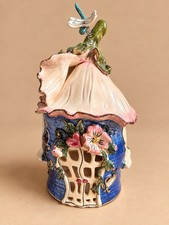 Blue Sky Corp 2001 Ceramic Fairy Cottage House Dragonfly Candle Holder 11