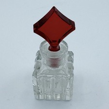 Vintage 1930’s Czech Art Deco Mini Perfume Bottle & Red Diamond Glass Stopper picture