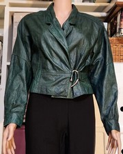 Vintage G-III Biker Jacket Emerald Green Lambskin Cropped Wrap Buckle Medium picture