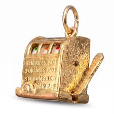 Vintage gold LAS VEGAS SLOT MACHINE MOVEABLE GAMBLING charm MOVABLE SPINS #M picture