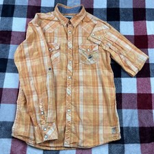 BKE Vintage 1967 Shirt Men L Orange Plaid Pearl Snap Distressed Rock picture