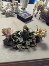 Vintage Visconti Mollica Capodimonte Porcelain Rose Candle Holder Italy picture