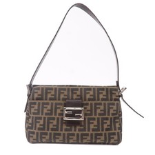FENDI Zucca Shoulder Bag Khaki Brown Black Canvas Leather 26566 Auth Used picture
