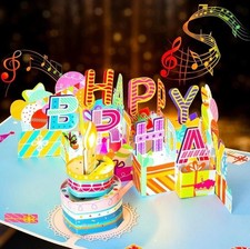 Happy Birthday 3D Musical Pop Up Card LED Blow Out Light & Music Birthday Gift picture