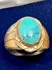 Sterling & Gold HT Herbert Tsosie Navajo Sterling Silver&Gold Turquoise Ring10.5 picture