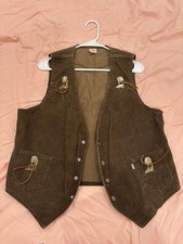 Vintage 80s Levi's Western Vest Brown Made in USA Batwing Tag Size L picture