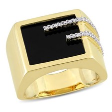 AMOUR 5 CT TGW Square Black Onyx and 1/6 CT TW Diamond Men's Ring In Yellow picture