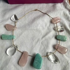 BEAUTIFUL VINTAGE 14K GOLD & NATURAL INTERMITTENT STONE BEADS NECKLACE picture