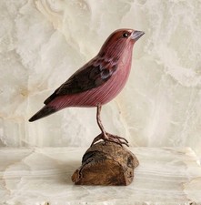 Vintage Purple Finch Hand Carved Figurine Bird Hand Painted Folk Art Wooden Read picture