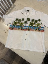 Hawaiian Reserve Collection Shirt Mens Large White Palm Tree Beach Tropical picture