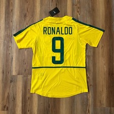 Ronaldo #9 Brazil 2002 World Cup Home Jersey Mens Retro Soccer Shirt Size M picture