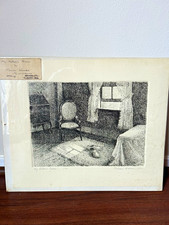 Marian Warren “My Mothers Room” Signed Numbered Etching Print 1970 Matted 1/30 picture
