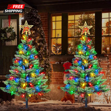 Upgraded Set of 2 Solar Christmas Tree, Outdoor Christmas Decorations,Prelit Xm picture