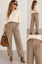 Vintage Talbots Women Size 6 Lambswool Houndstooth Pleated Pants Brown Tan READ picture