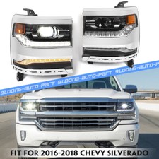 2Pcs For 2016-2018 Chevy Silverado 1500 Chrome FULL LED DRL Headlights Headlamps picture