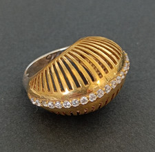 Sterling Silver Two Tone Chunky Ring Bold Statement Bronze Dome VTG Modernist picture