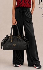 Authentic Prada Vintage Vitello Large Satchel Tote Black Deerskin Leather picture