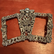 Vintage Ornate Miniature Double Picture Frame Brass Tone Cherub Art Nouveau Asis picture