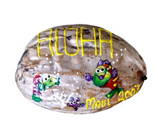 Vtg Hand Painted Coconut Maui Aloha Hawaii Souvenir Tropical Fish Folk Art 2003 picture