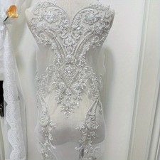 Embroidered Sequin Beaded Patch Applique Bridal Wedding Evening Dress Trimmings picture