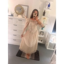 Vintage 1980s Cachet by Bari Protas ivory lace romantic Victorian dress gown picture