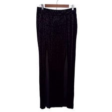 Killstar Size Large Black Velvet Animal Print Skirt Maxi Goth Witchy High Slit picture