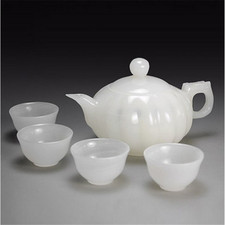 Natural White Jade Tea Set Kung Fu Tea Ceremony Teapot One Pot Four Cups picture