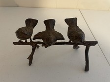 Vintage Bronze Metal Birds on a Limb Sculpture 9 1/2” wide 4 3/4” Tall picture