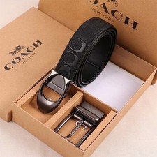 🎁COACH Men's belt business casual signature leather belt with two buckle 120cm picture