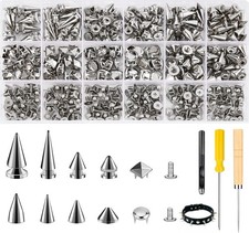 455PCS Punk Spikes and Studs Kit for Clothing, 12 Sizes Premium Metal Cone Spike picture