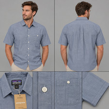 Patagonia Go To Shirt Men Large Blue Short Sleeve Organic Cotton Button Down NWT picture