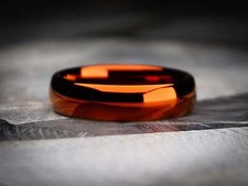 6mm Orange Tungsten Ring, red Polished Finish, unique mens wedding band picture