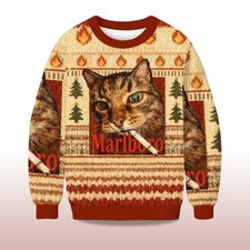 Smoking Cat Meme Funny Christmas S-5XL Ugly Sweater MK487 picture