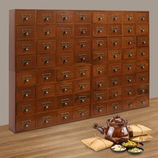 Vintage Pine Wood 64-Drawer Tabletop Storage Cabinet Set Brown picture