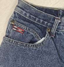 1990's Bugle Boy Jeans 30X29 Pleated Blue Denim 90s 1977 Logo Front And Back picture