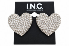 I.N.C. International Concepts Silver Tone Crystal Heart Stud Earrings Women’s picture