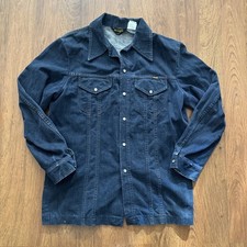 vintage wrangler denim pearl snap shirt mens L blue USA 70s brushed 12oz picture