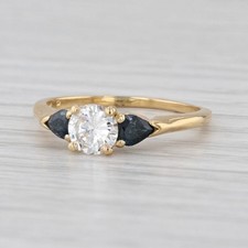 1.04ctw Diamond Blue Sapphire Engagement Ring 18k Yellow Gold Size 6.5 picture