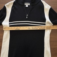 Meister Sport Knits Wool Blend 1/4 Zip Pullover Sweater Black White Ski picture
