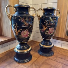 Pair Antique 19th 20th century Vases Kingfisher Birds - made in England  picture