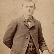 c1880s Aledo, IL CDV Photo Young Man Suit Bow Tie Watch Chain WH Root Studio Vtg picture