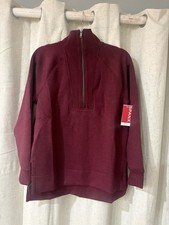 Spanx Air Essentials Half Zip Sweatshirt Burgundy Size XS Super Soft Stretchy picture