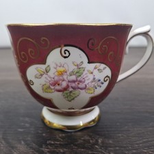 Vintage Royal Albert Bone China Teacup Burgundy Maroon Gold Scroll Floral picture