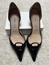 Vintage Manolo Blahnik Black Patent Leather Pumps EU 40.5 Pointed Toe Heels picture