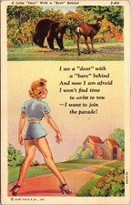 Vintage 1939 Linen Postcard A Little Dear With A Bare Behind Humorous Pun picture