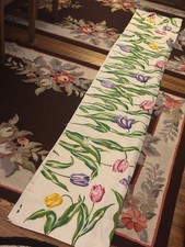 Vintage German Linen Printed Tablecloth and 8 Napkins Tulips  62