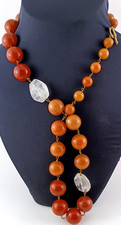 Antique Art Deco Goldfish Carnelian Agate & Raw-Cut Rock Quartz Crystal Necklace picture